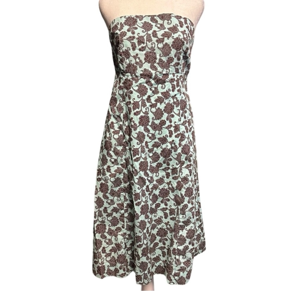 Y2K Gap Stretch Strapless Floral Paisley Dress Size 10 Mint Aqua Blue Green